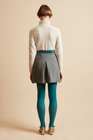 Jupe courte en tweed de laine vierge Harris Tweed dos - Vert de gris