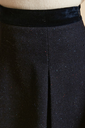 Jupe courte en tweed de laine vierge Harris Tweed zoom - Bleu Nuit