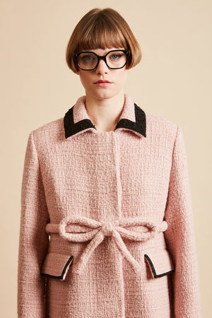Manteau en tweed de laine lurex longueur midi face - Rose