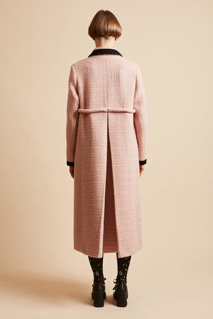 Manteau en tweed de laine lurex longueur midi dos - Rose