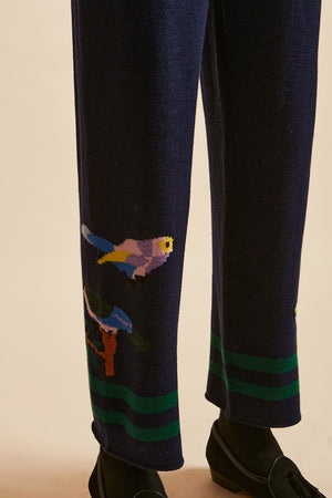 Merino wool joggers with bird designs