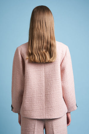 Manteau style cape en twill de laine lurex dos - Rose