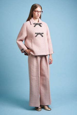 Manteau style cape en twill de laine lurex plein pied bis - Rose
