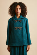 Manteau style cape en twill de laine lurex