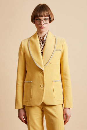 Veste tailleur en velours côtelé portrait - jaune