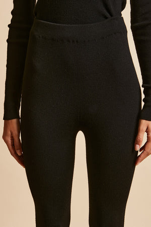 Pantalon en maille de laine vierge côtelée sans couture détail - Noir
