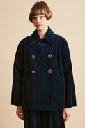 Cotton corduroy cape-style coat with wide stripes