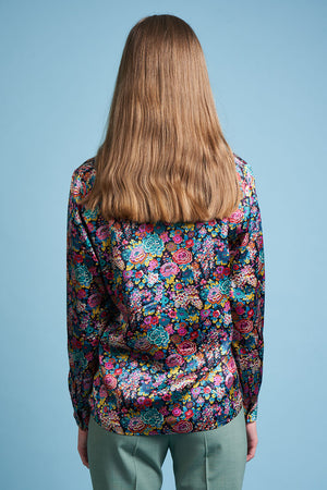 Silk satin blouse with all-over floral print