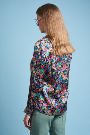 Silk satin blouse with all-over floral print