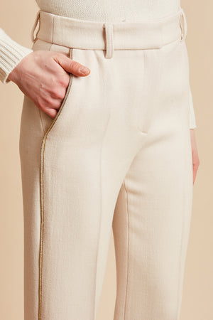 Pantalon droit en laine vierge italienne details - ecru
