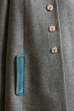 Manteau mi-long en tweed de laine vierge Harris Tweed zoom - Vert de gris