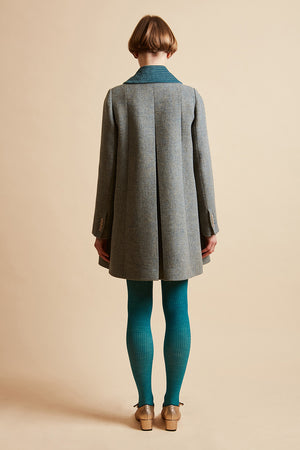 Manteau mi-long en tweed de laine vierge Harris Tweed dos - Vert de gris