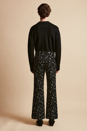 Flare pants with wide cuffs in pigment-printed cotton velvet
