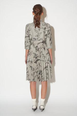 Flannel polo dress embroidered with floral and bird motifs