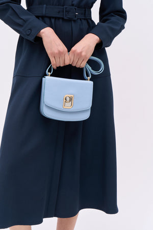 Petit sac carré en cuir lisse - Bleu