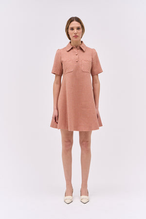 Short checked wool polo dress