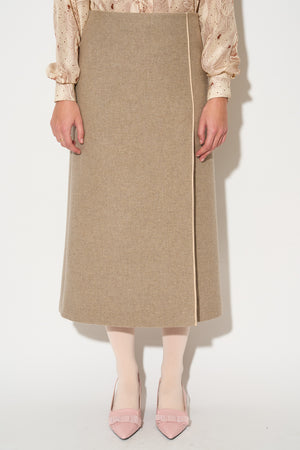 Wrap-effect virgin wool skirt