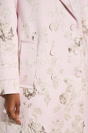 Silk and lurex jacquard coat with floral pattern