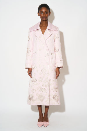 Silk and lurex jacquard coat with floral pattern