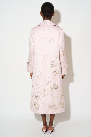 Silk and lurex jacquard coat with floral pattern