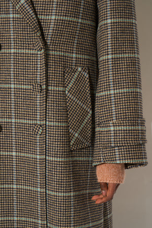 Long checked virgin wool coat