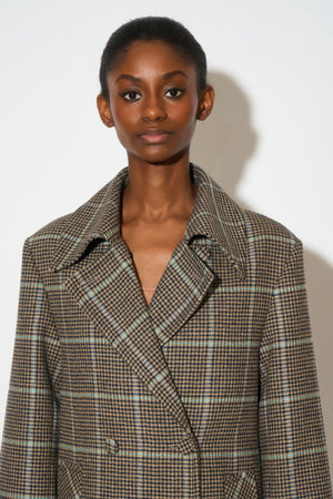 Long checked virgin wool coat