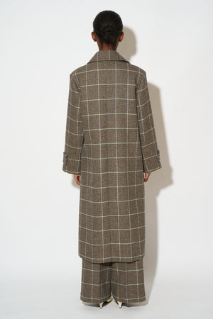 Long checked virgin wool coat