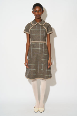 Checked virgin wool trapeze dress