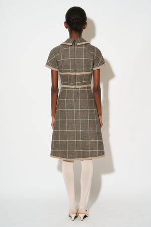 Checked virgin wool trapeze dress