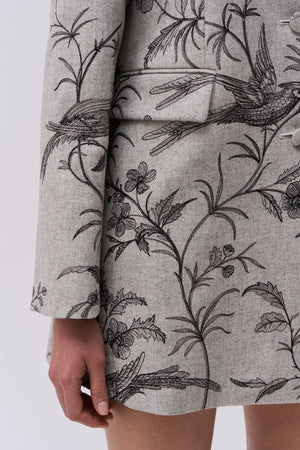 Flannel coat embroidered with floral and bird motifs