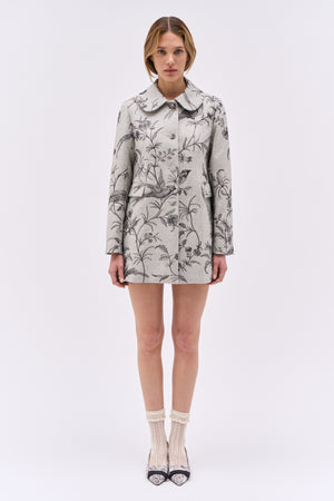 Flannel coat embroidered with floral and bird motifs