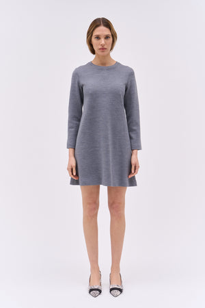 Short dress with round neck in Milano wool jersey