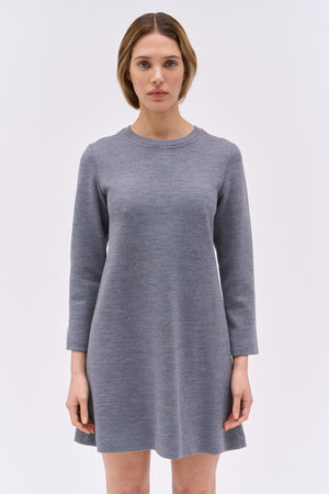 Short dress with round neck in Milano wool jersey