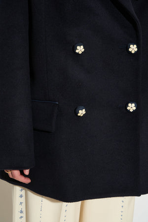 Double-breasted pea coat in wool and cashmere