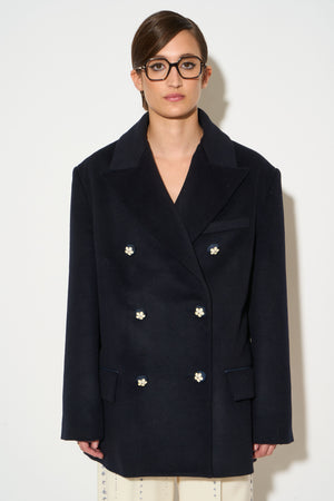 Double-breasted pea coat in wool and cashmere