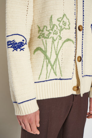 Cradigan crocheté en fil de laine motif floral CALINOU