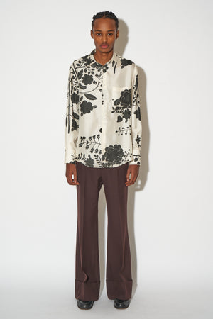 Straight cut shirt in silk twill printed with a floral pattern