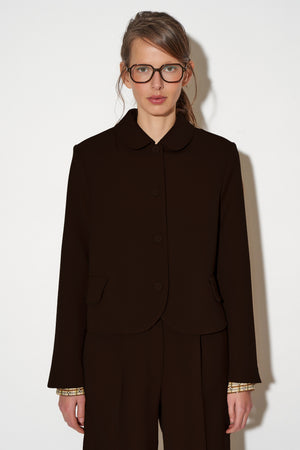 Short trapeze cut jacket in virgin wool gabardine