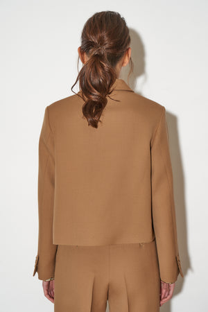 Short trapeze cut jacket in virgin wool gabardine