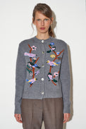 Cardigan à manches longues avec motif oiseaux intarsia en laine