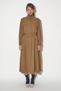 Belted midi-length shirt dress in wool powder grain