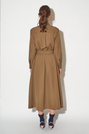 Belted midi-length shirt dress in wool powder grain