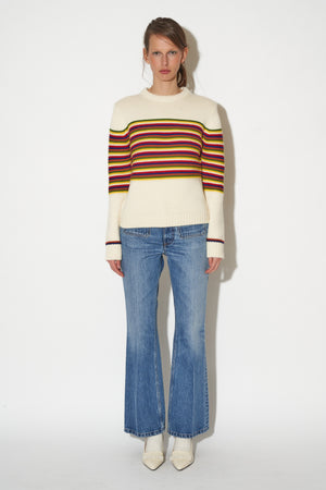 Long-sleeved 3D striped sweater in jacquard merino wool