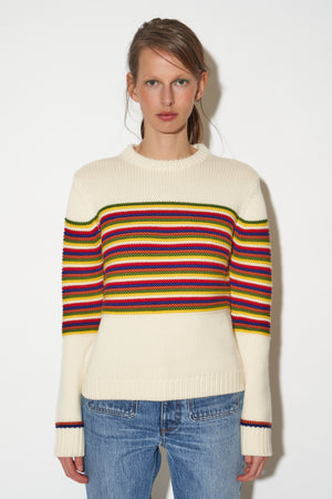 Long-sleeved 3D striped sweater in jacquard merino wool