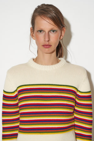 Long-sleeved 3D striped sweater in jacquard merino wool