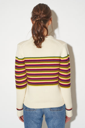 Long-sleeved 3D striped sweater in jacquard merino wool