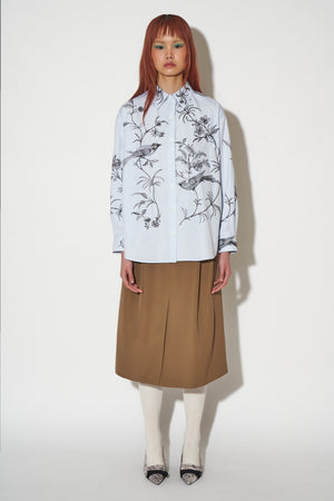 Oversized cotton poplin shirt with bird embroidery