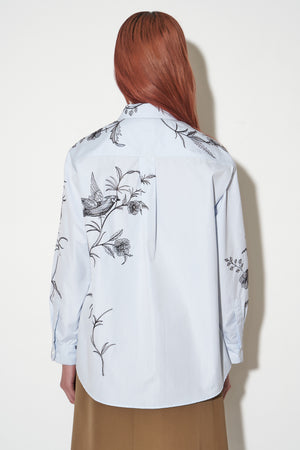 Oversized cotton poplin shirt with bird embroidery