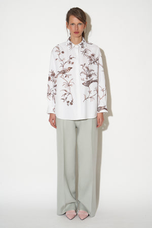 Oversized cotton poplin shirt with bird embroidery