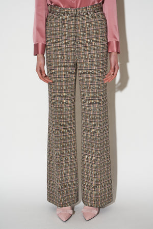 Straight-leg, slightly flared high-waisted pants in jacquard patterned jersey